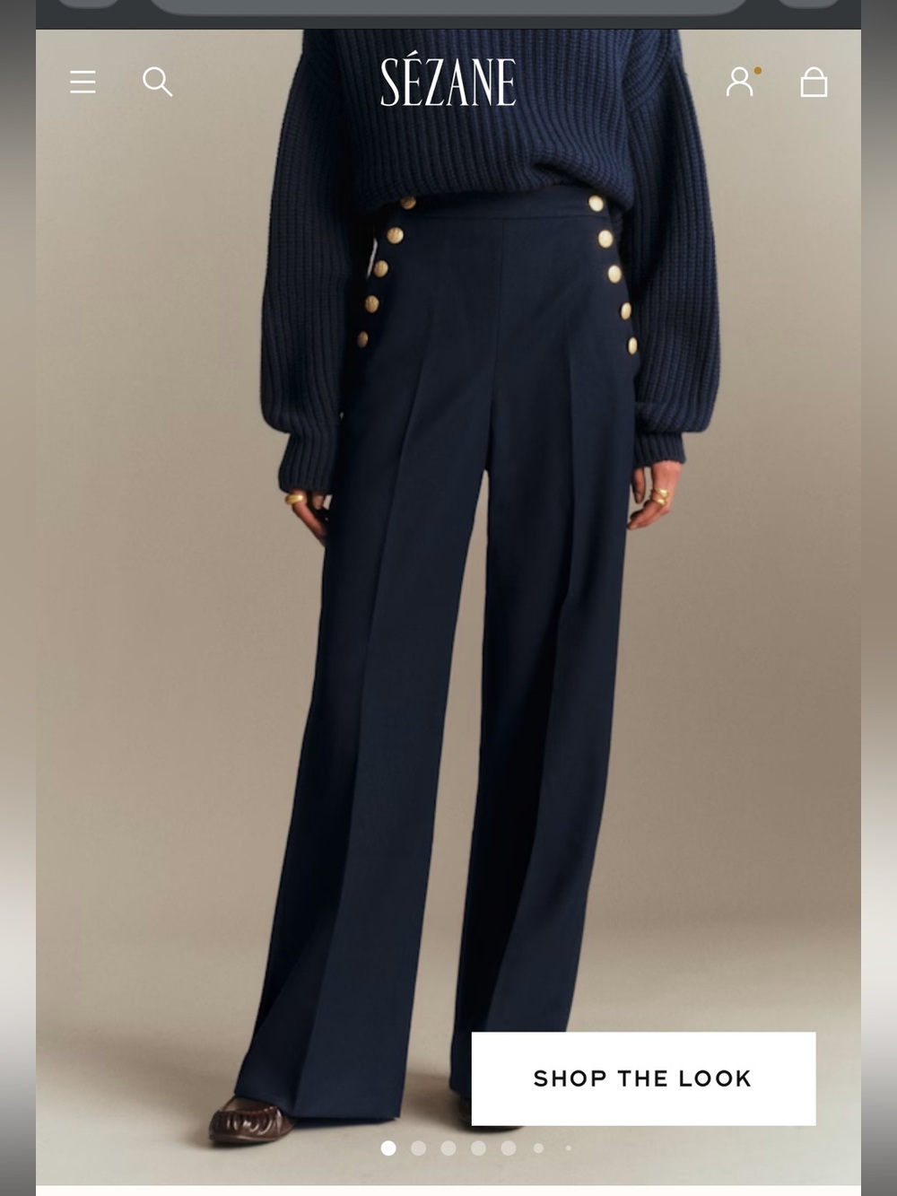 Sézane Navy High-Waist Wide-Leg Trousers with Gold Buttons